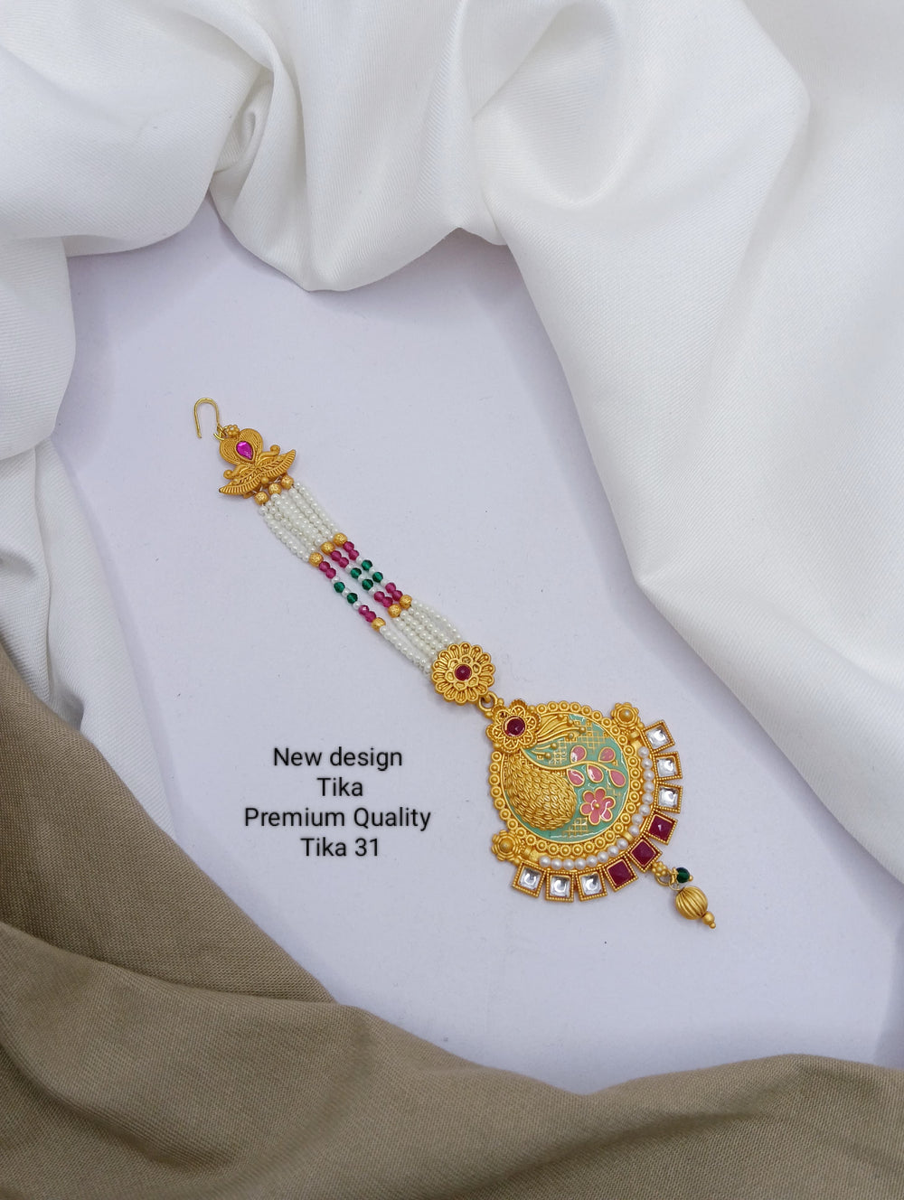 PRIMERIEA Women's Gold Tone Kundan and Pearls Traditional Maangtikka