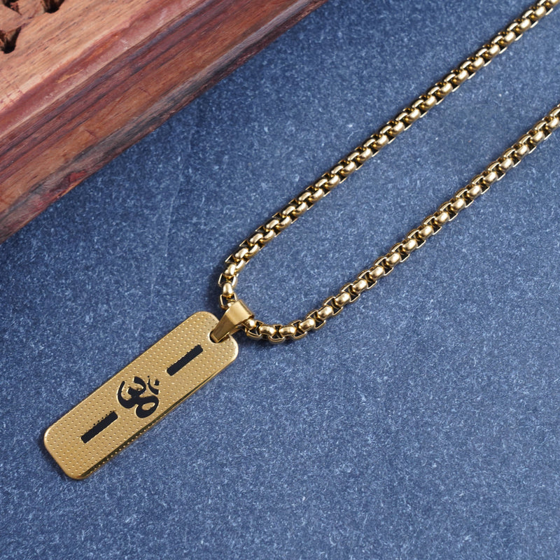 OM Pendant Gold Stainless Steel Necklace Chain For Men (24 Inch) style image