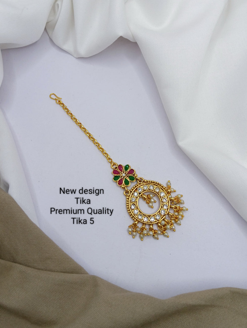PRIMERIEA Women's Gold Tone Kundan and Pearls Traditional Maangtikka