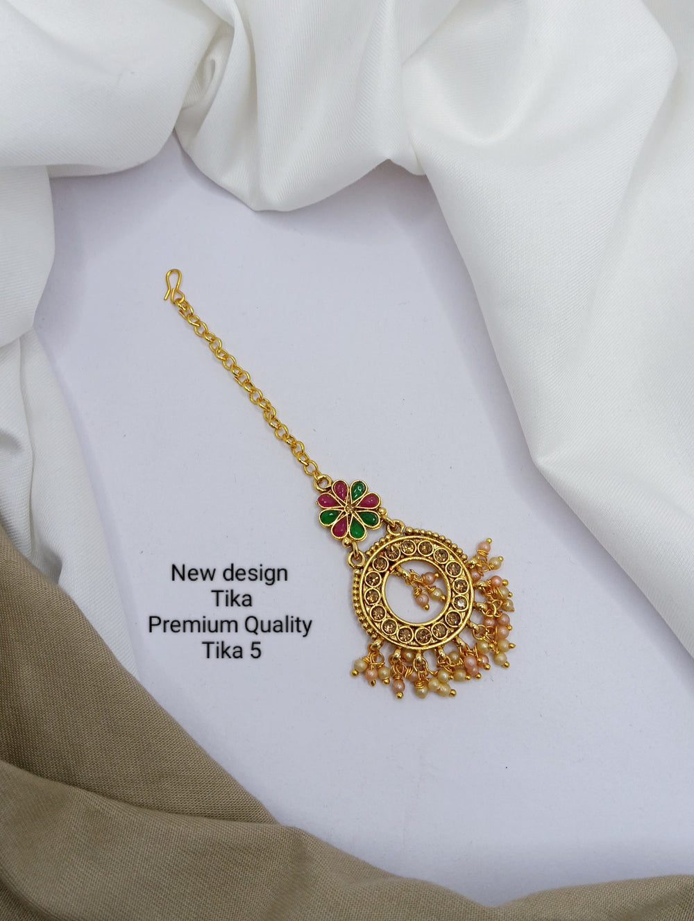 PRIMERIEA Women's Gold Tone Kundan and Pearls Traditional Maangtikka