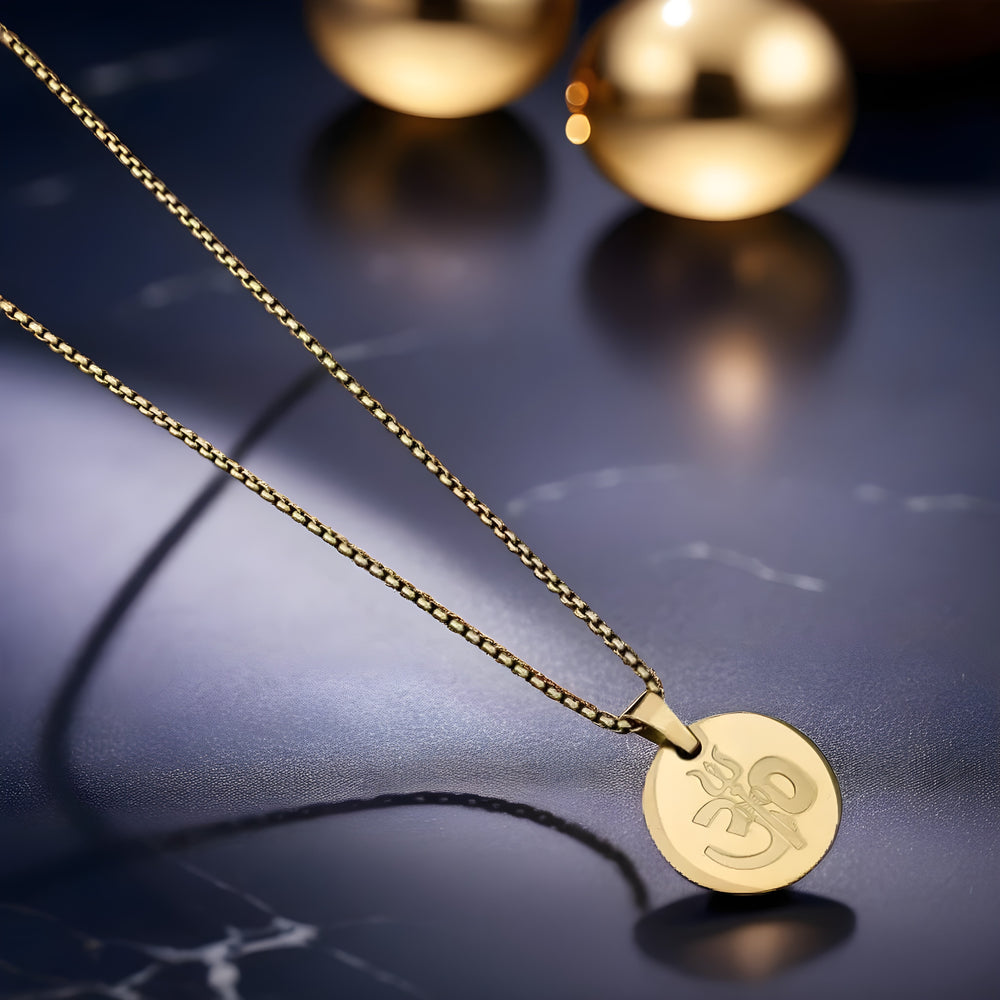OM Pendant Gold Stainless Steel Necklace Chain For Men (24 Inch)
