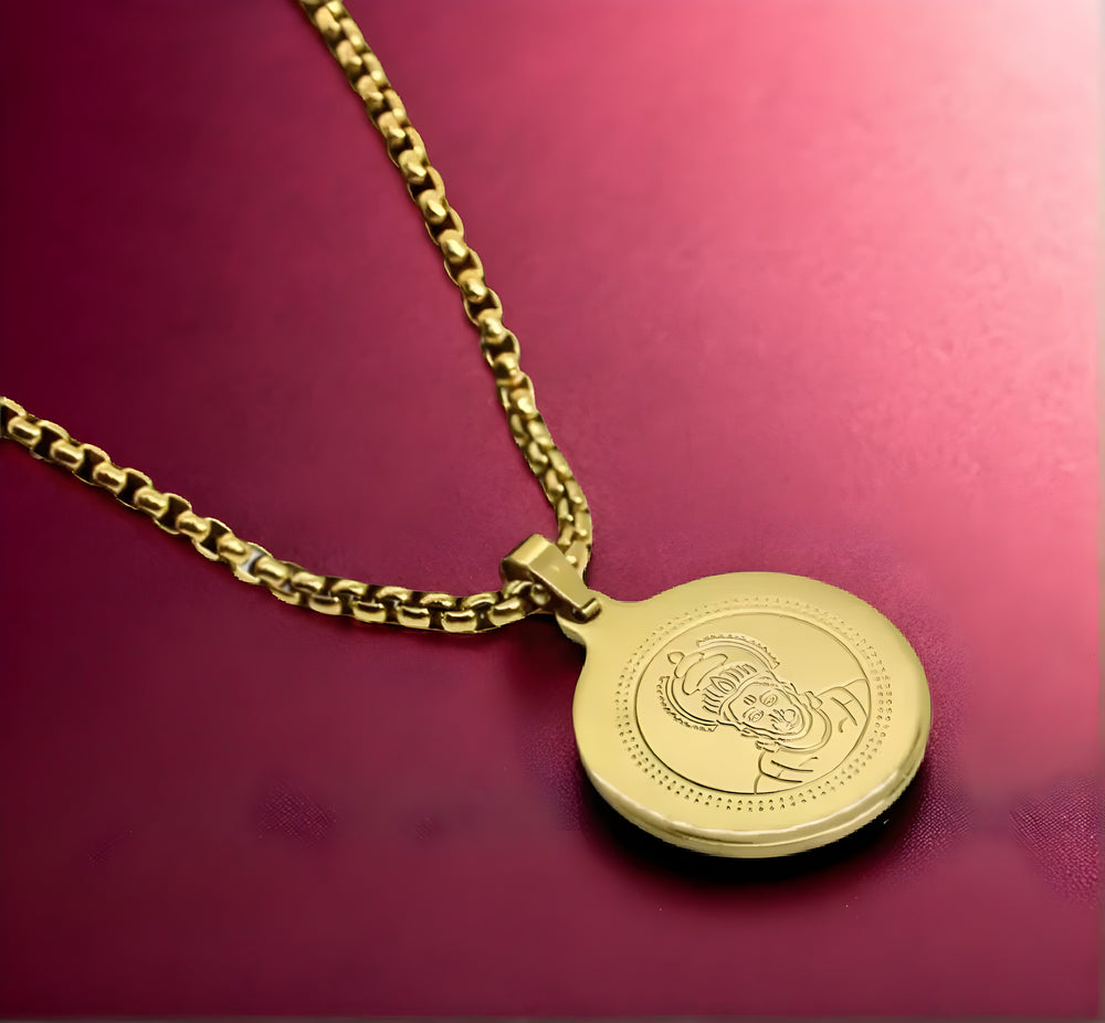 HUNUMANJI MAHARAJ Pendant Gold Stainless Steel Necklace Chain For Men (24 Inch)