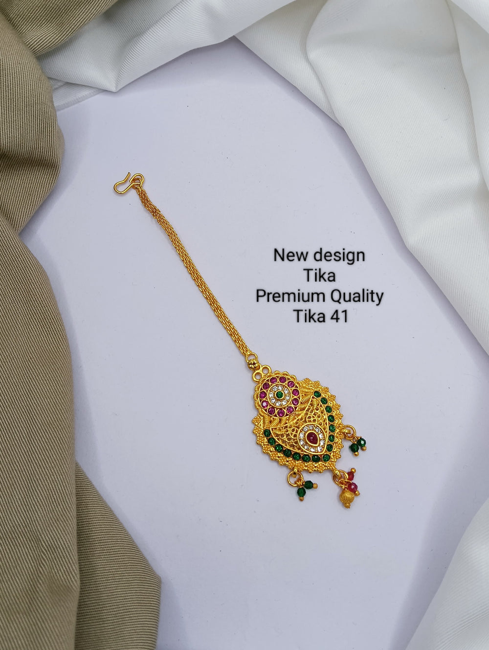 PRIMERIEA Women's Gold Platted Kundan and Pearls Traditional Maang Tikka