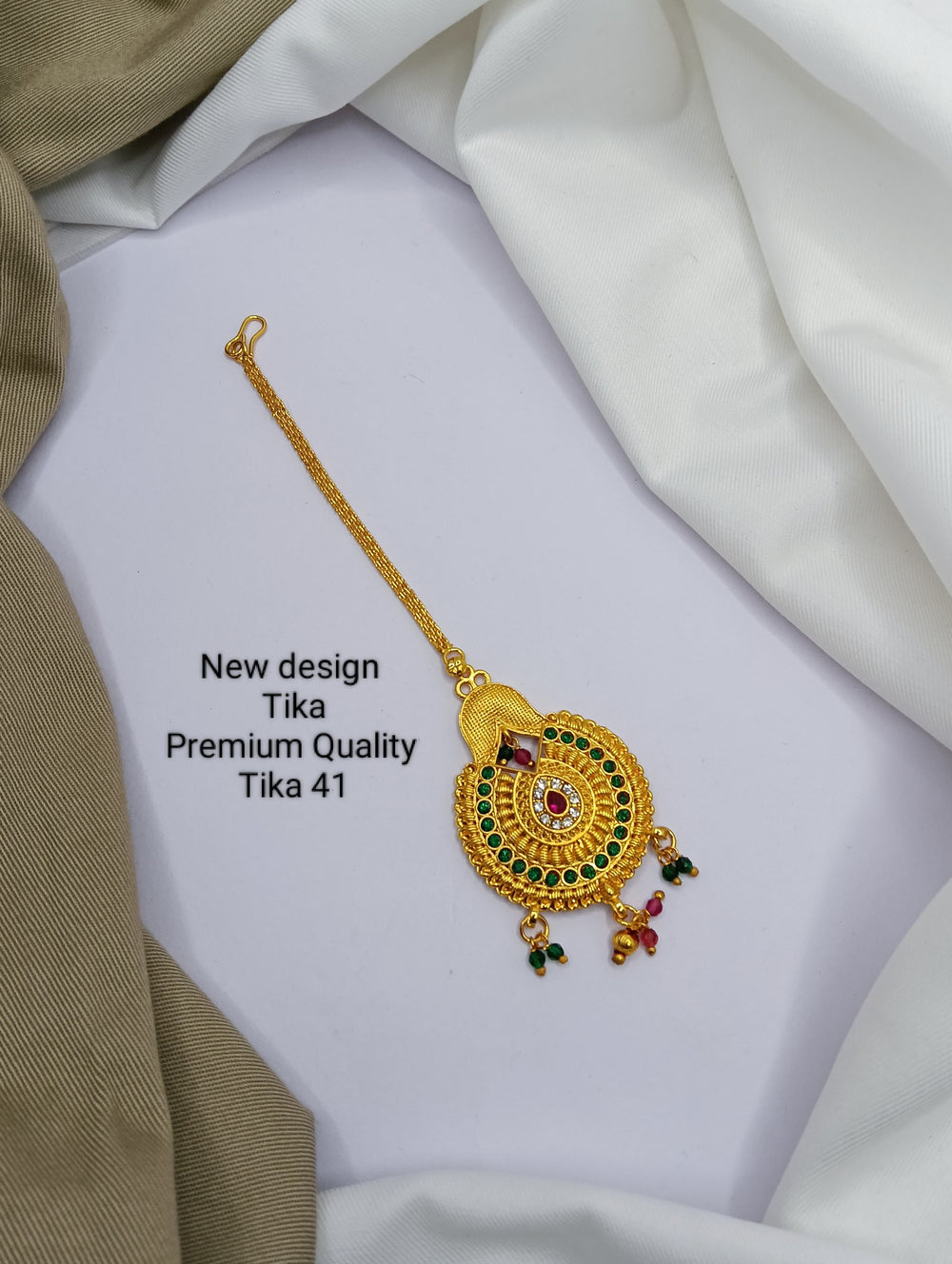 PRIMERIEA Women's Gold Platted Kundan and Pearls Traditional Maang Tikka