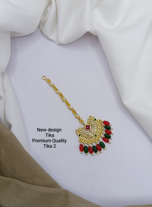 PRIMERIEA Women's Gold Tone Kundan and Pearls Traditional Maangtikka