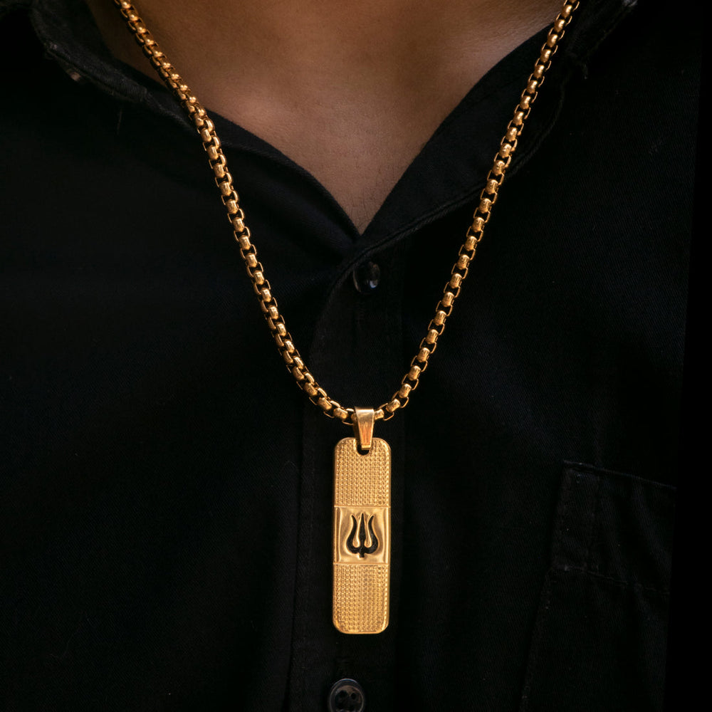 trishul  Pendant Gold Stainless Steel Necklace Chain For Men (24 Inch)