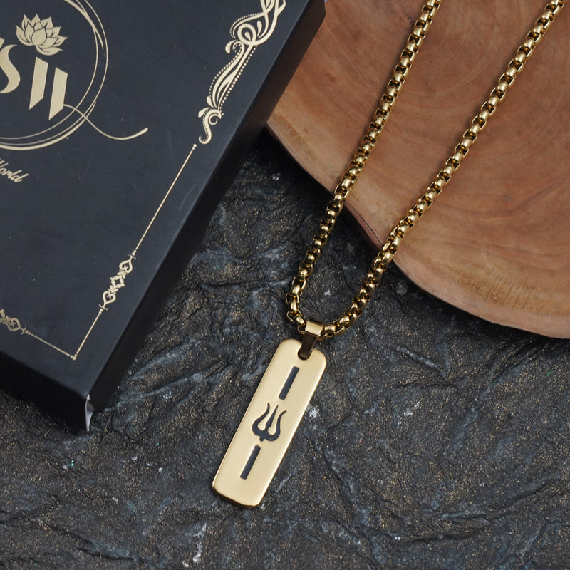 trishul  Pendant Gold Stainless Steel Necklace Chain For Men (24 Inch) style image