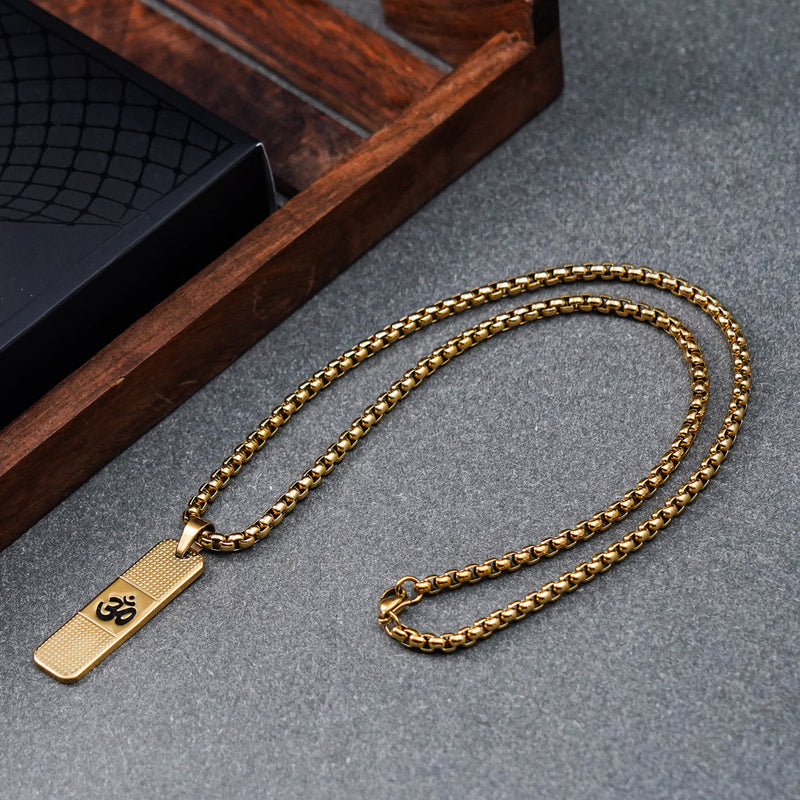 OM Pendant Gold Stainless Steel Necklace Chain For Men (24 Inch) style image