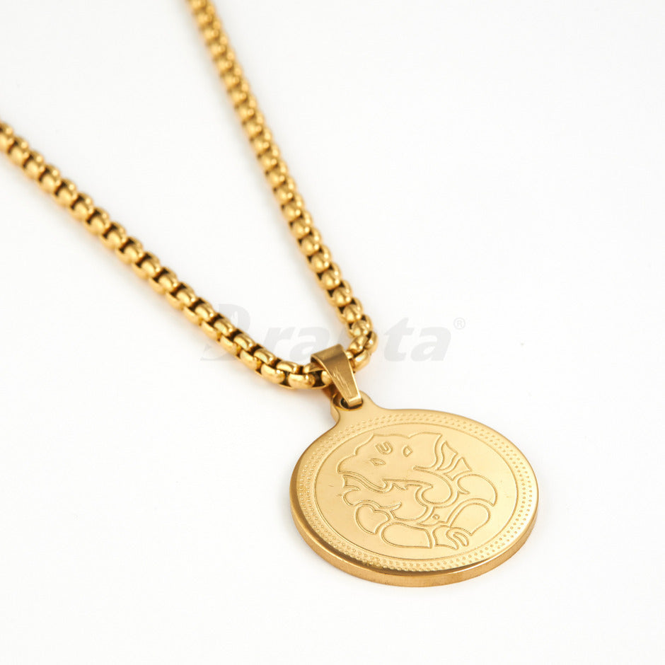 Ganpati Pendant Gold Stainless Steel Necklace Chain For Men (24 Inch)