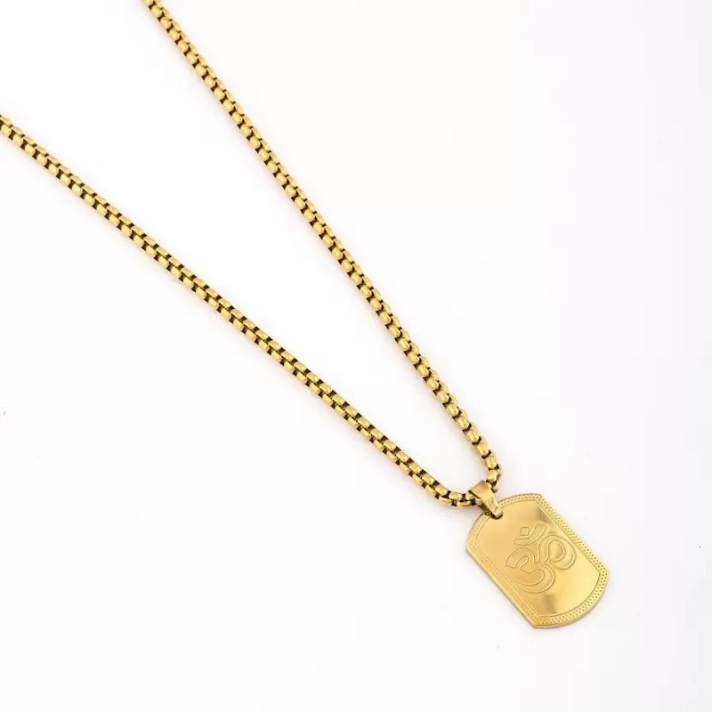 OM Pendant Gold Stainless Steel Necklace Chain For Men (24 Inch) style image