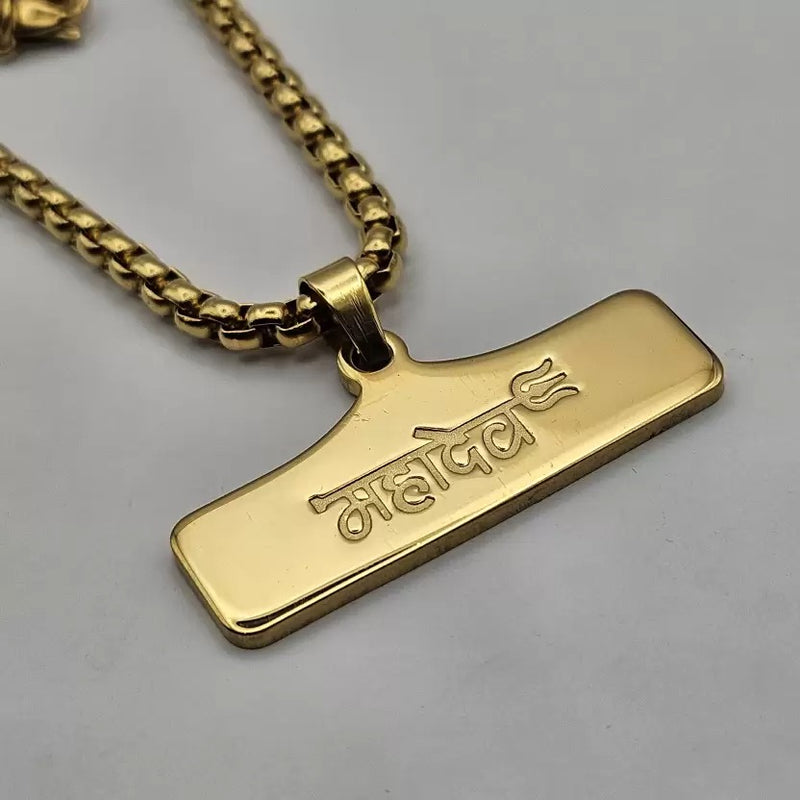 mahadev with trishul Pendant Gold Stainless Steel Necklace Chain For Men (24 Inch) style image