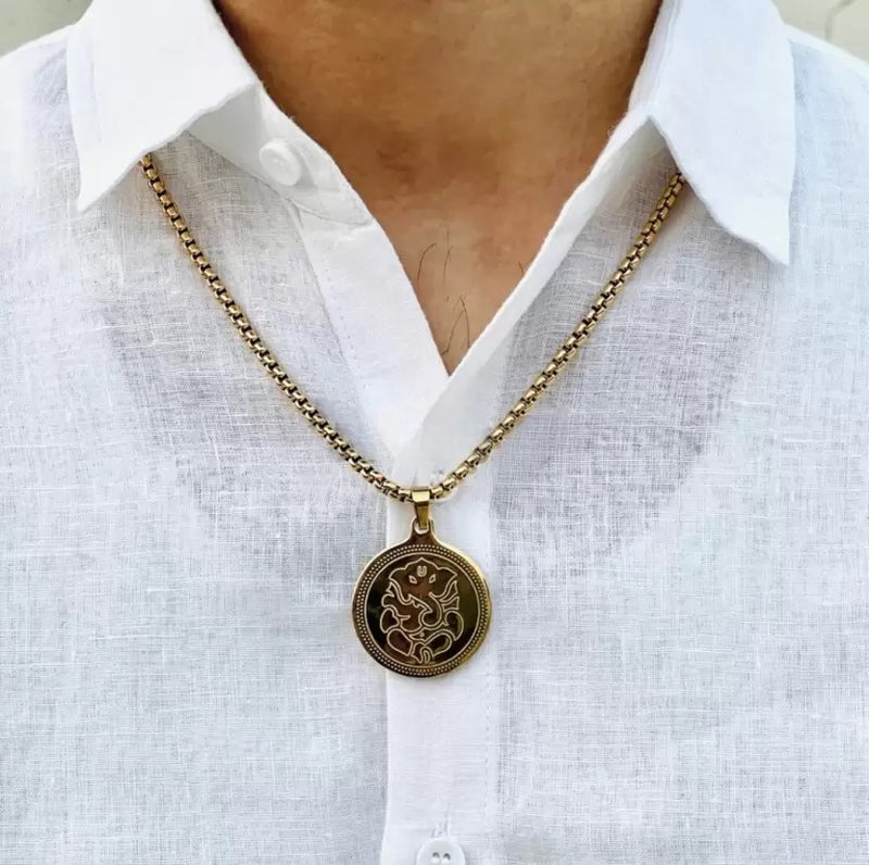 Ganpati Pendant Gold Stainless Steel Necklace Chain For Men (24 Inch) style image