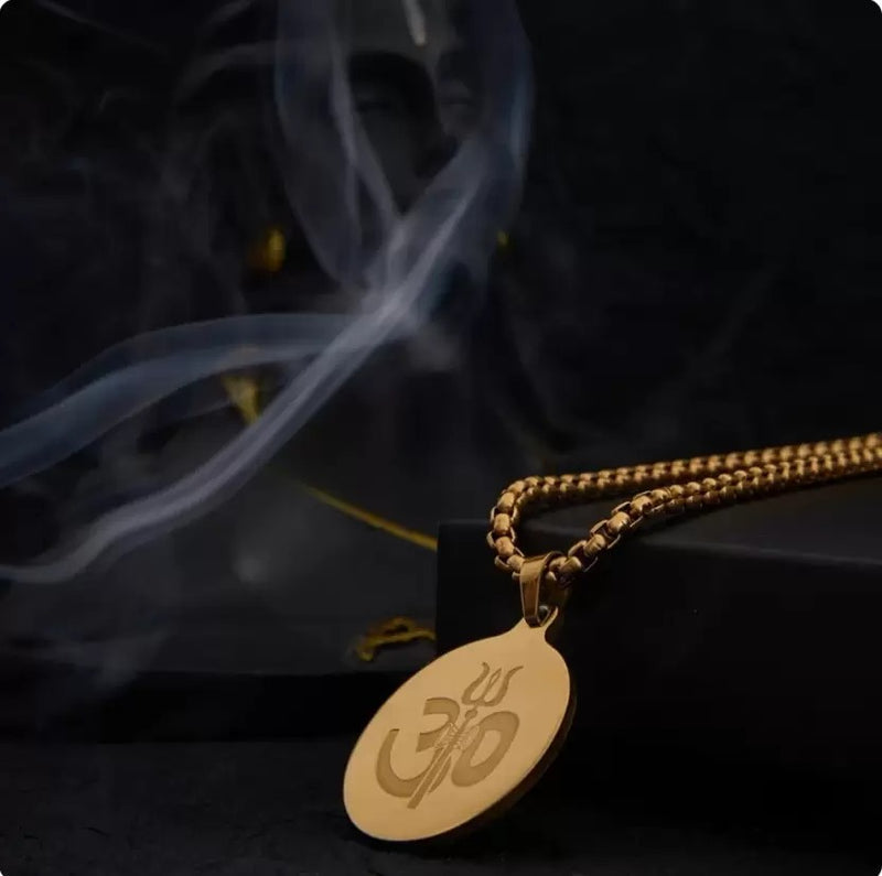 OM Pendant Gold Stainless Steel Necklace Chain For Men (24 Inch) style image