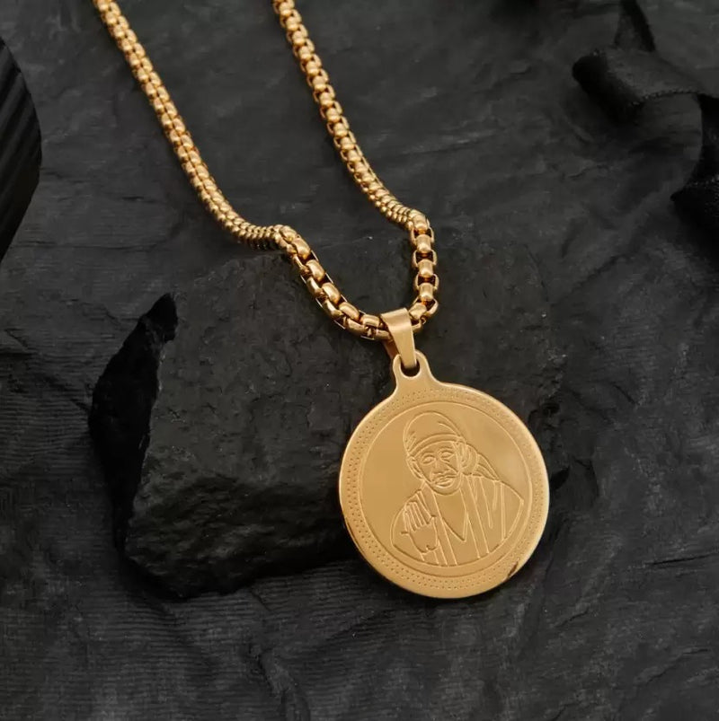 sai baba Pendant Gold Stainless Steel Necklace Chain For Men (24 Inch) style image