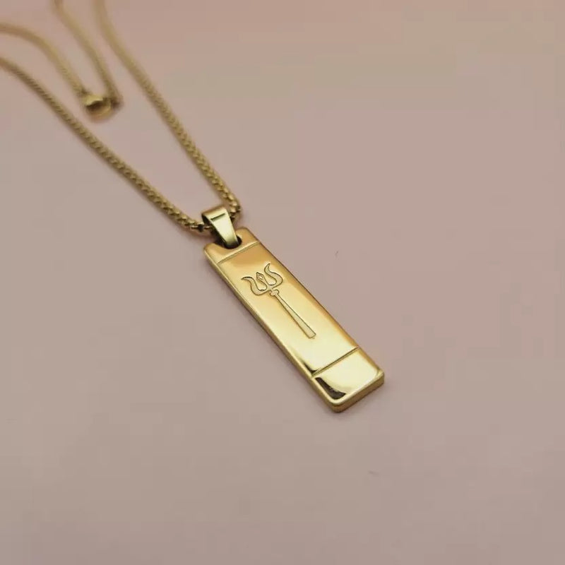 TRISHUL Pendant Gold Stainless Steel Necklace Chain For Men (24 Inch) style image